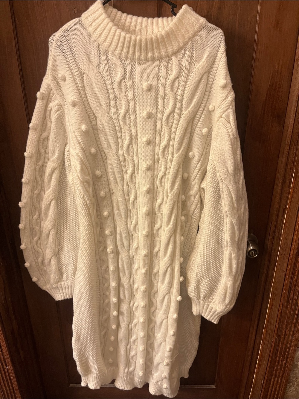 Ashley Stewart NWT Cozy Cream Cable-Knit Bobble Turtleneck Sweater Dress